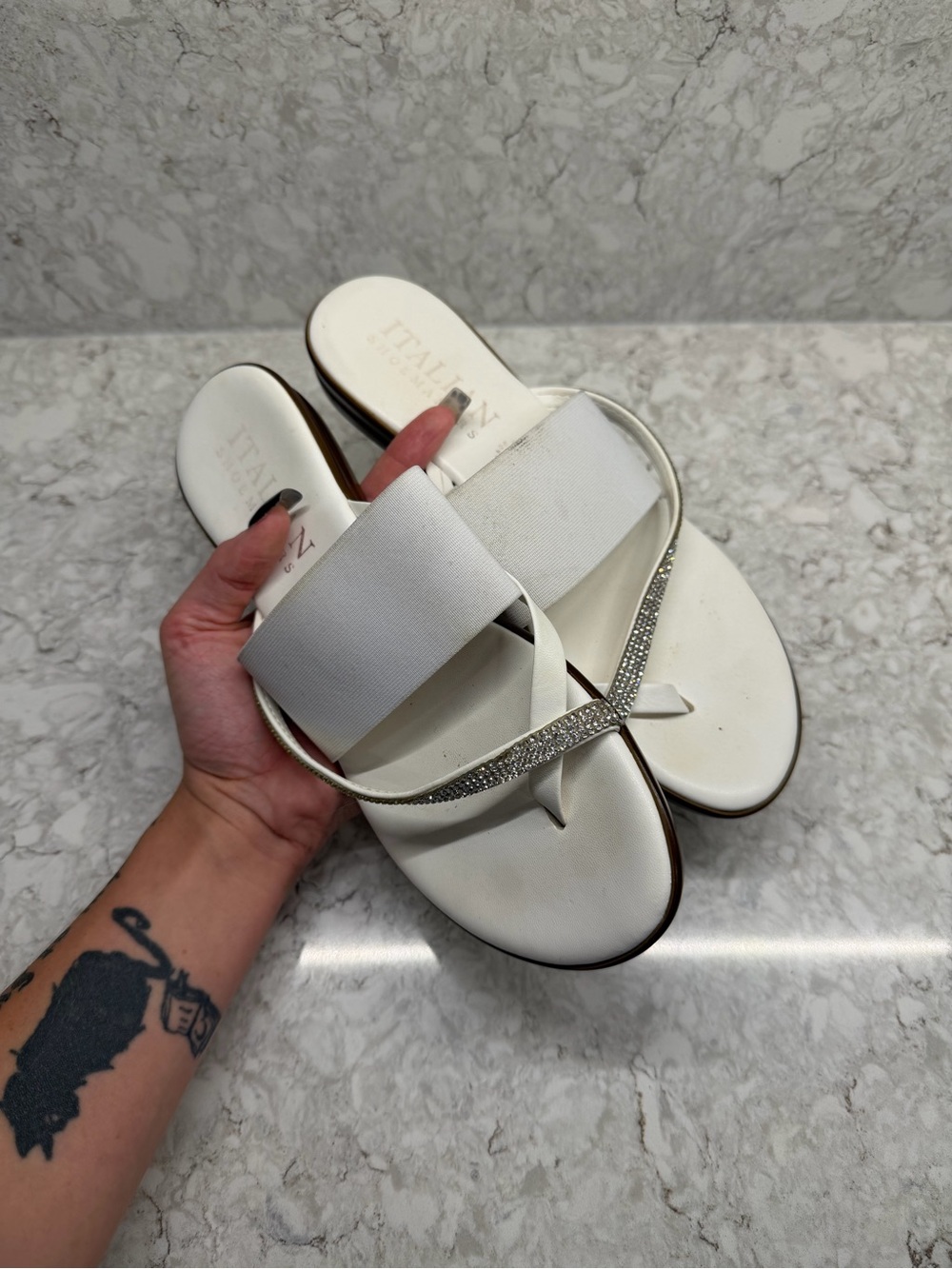 Italian Shoemakers White Rhinestone-Trim Slide Sandals